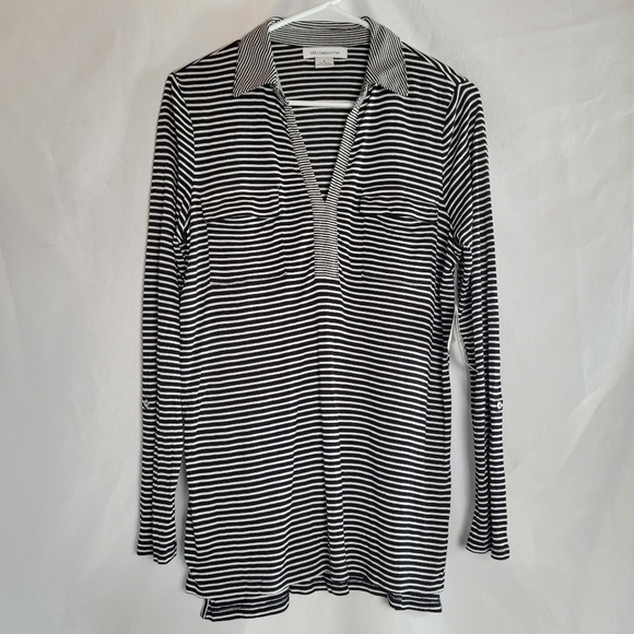 Liz Claiborne NWT Striped Rolltab Sleeve Vneck Tunic 100% Rayon Women's Size M - Picture 1 of 9